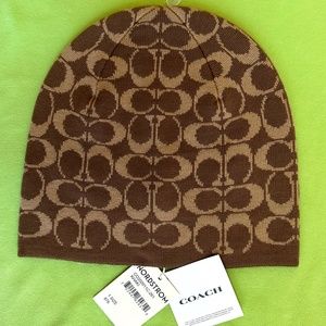 COACH SIGNATURE KNIT BEANIE:NWT KHAKI
